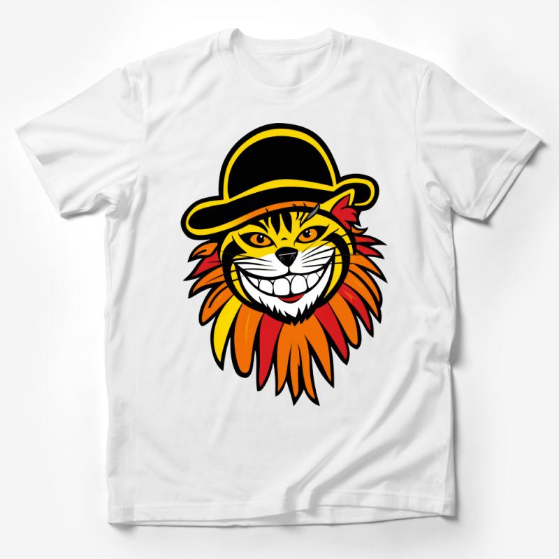 Cool Smiling Lion with Hat T-Shirt, Unisex Graphic Tee, Fun Animal Casual Shirt, Unique Gift Idea, Bold Colors Top Male T-Shirt