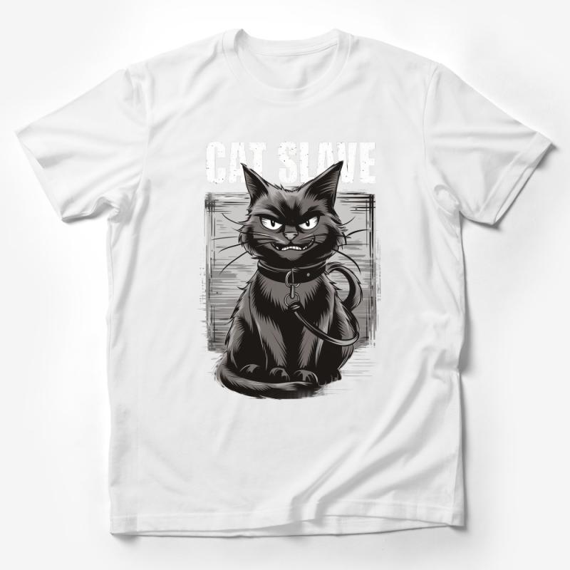 Cat Slave T-Shirt, Funny Cat Lover Tee, Black Cat Graphic Shirt, Pet Owner Gift, Unique Feline Design, Animal Humor Cotton Top, Unisex Male T-Shirt