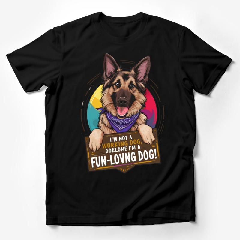 Fun-Loving Dog T-Shirt, Colorful German Shepherd Graphic, Casual Dog Lover Tee, Unisex Pet Owner Shirt, Gift for Dog Moms and Dads Male T-Shirt