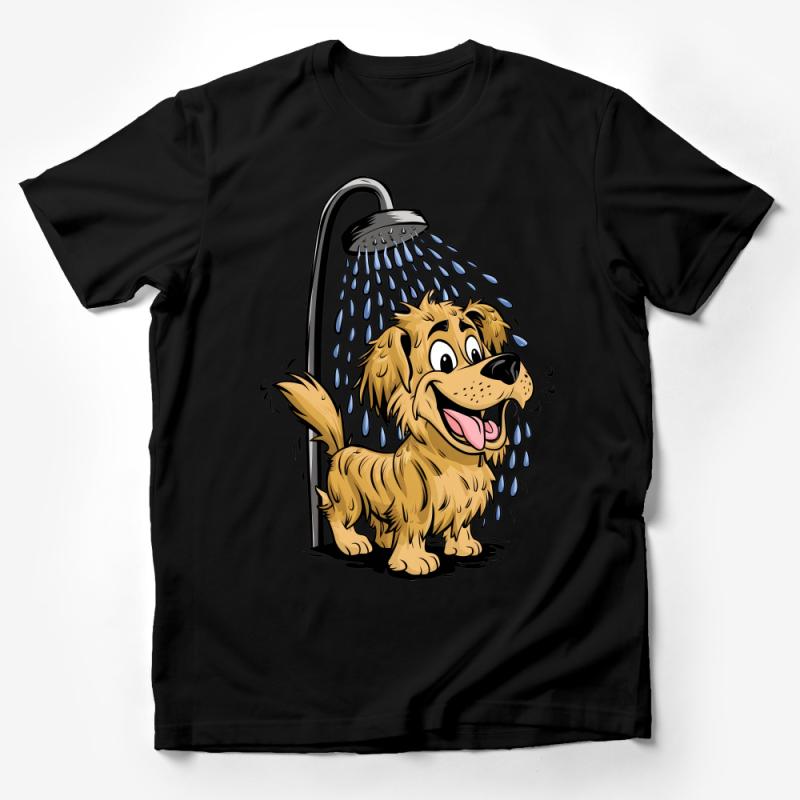 Cute Dog Shower Cartoon T-Shirt | Funny Pet Bathing Tee | Animal Lover Gift | Unisex Graphic Shirt for Dog Owners | Casual Canine Top Male T-Shirt