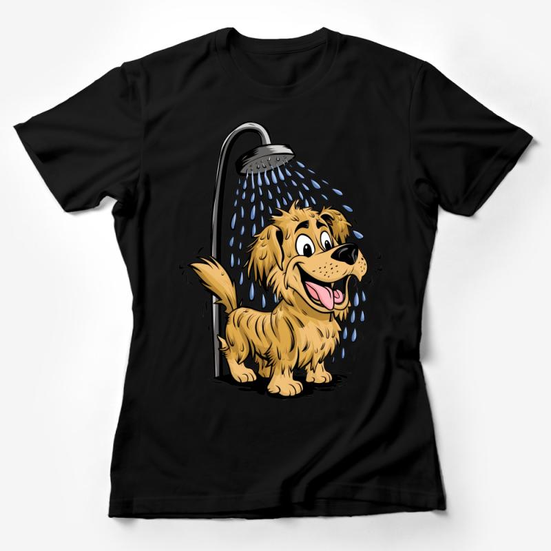 Cute Dog Shower Cartoon T-Shirt | Funny Pet Bathing Tee | Animal Lover Gift | Unisex Graphic Shirt for Dog Owners | Casual Canine Top Female T-Shirt