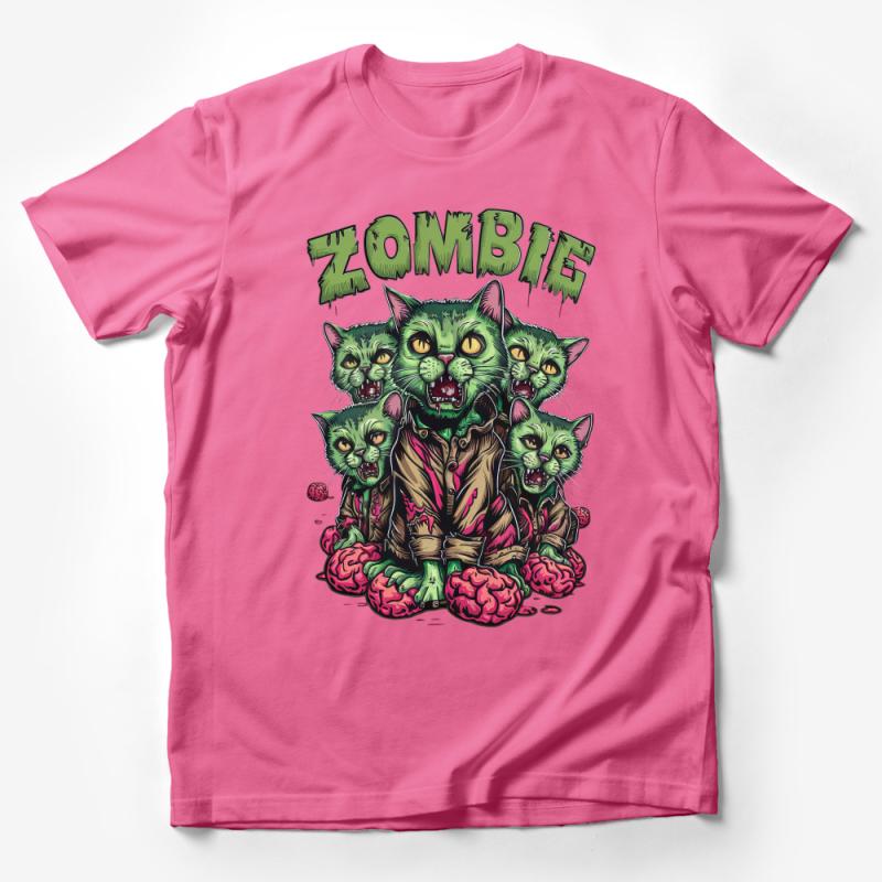 Zombie Cat T-Shirt, Unique Horror Kitty Tee, Multi-Head Feline Zombie Graphic, Creepy Cute Apparel Male T-Shirt