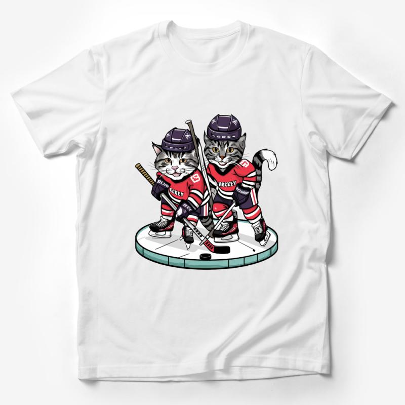 Funny Cat Hockey Team T-Shirt, Cute Cat Lovers Tee, Ice Hockey Playing Kittens, Sports Fan Gift Male T-Shirt