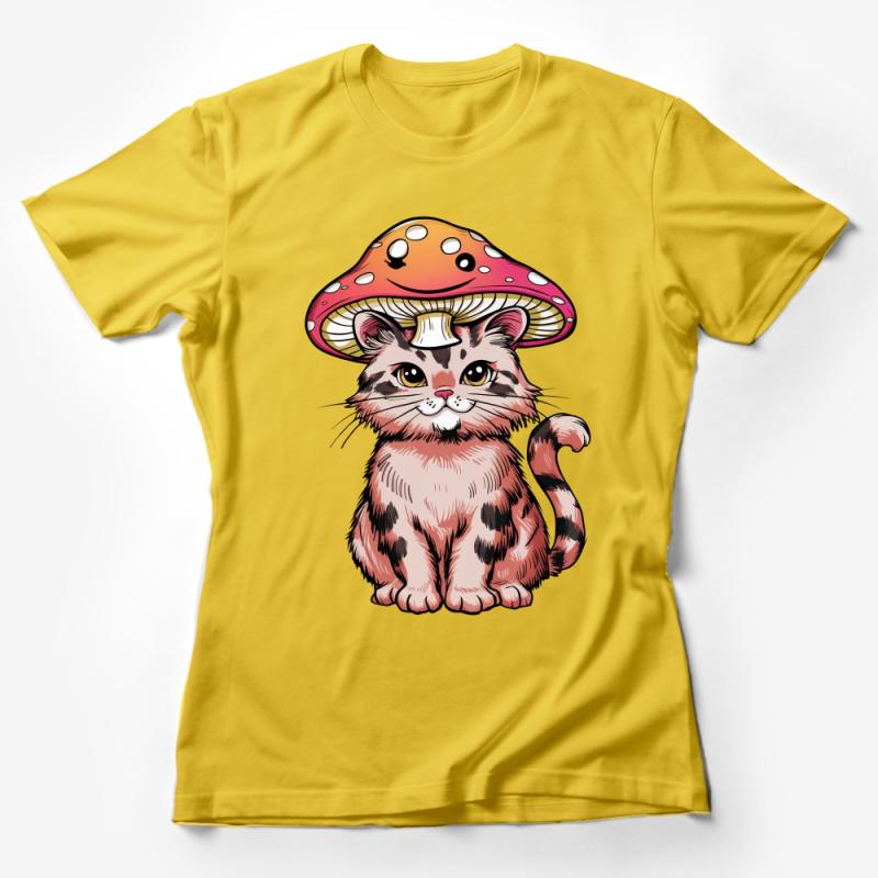 Whimsical Cat Mushroom Hat T-Shirt, Cute Feline Graphic Tee, Unisex Fantasy Cat Lover Shirt Gift Female T-Shirt