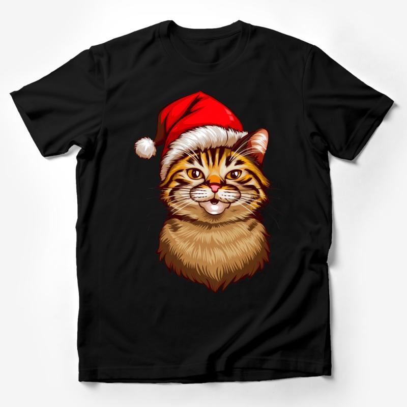 Christmas Cat T-Shirt, Cute Santa Hat Kitten Tee, Festive Holiday Pet Lover Shirt, Unisex Xmas Gift Idea Male T-Shirt