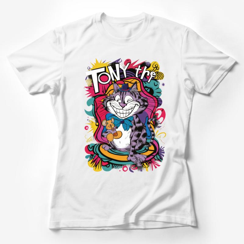 Whimsical Cat Graphic Tee, Fun Feline Art T-Shirt, Colorful Cat Lover Gift Top, Unique Whiskered Friend Casual Shirt, Unisex Female T-Shirt