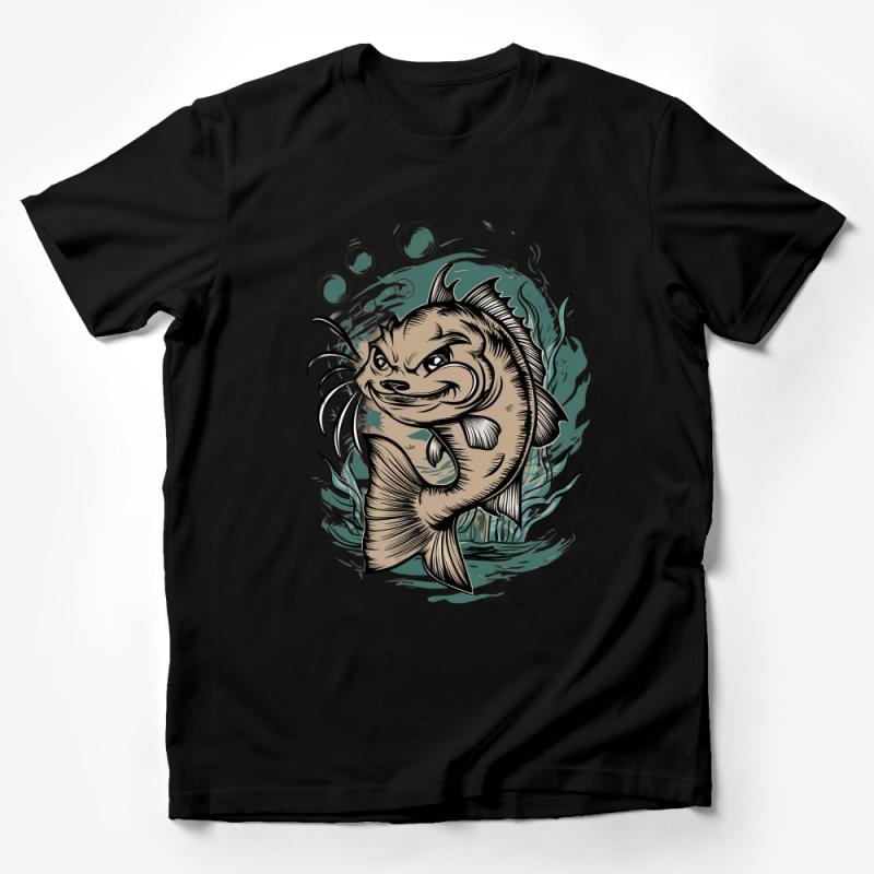 Angry Catfish Graphic Tee, Unique Fishing Shirt, Wildlife Art, Angler Gift, Outdoorsy Apparel, Bold Illustration T-shirt Male T-Shirt