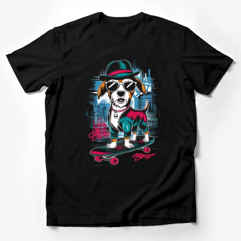 Cool Dog Skater T-Shirt, Hipster Dog Skateboarding Tee, Urban Style Pup Shirt, Trendy Animal Graphic Top, Unisex Fashion Male T-Shirt