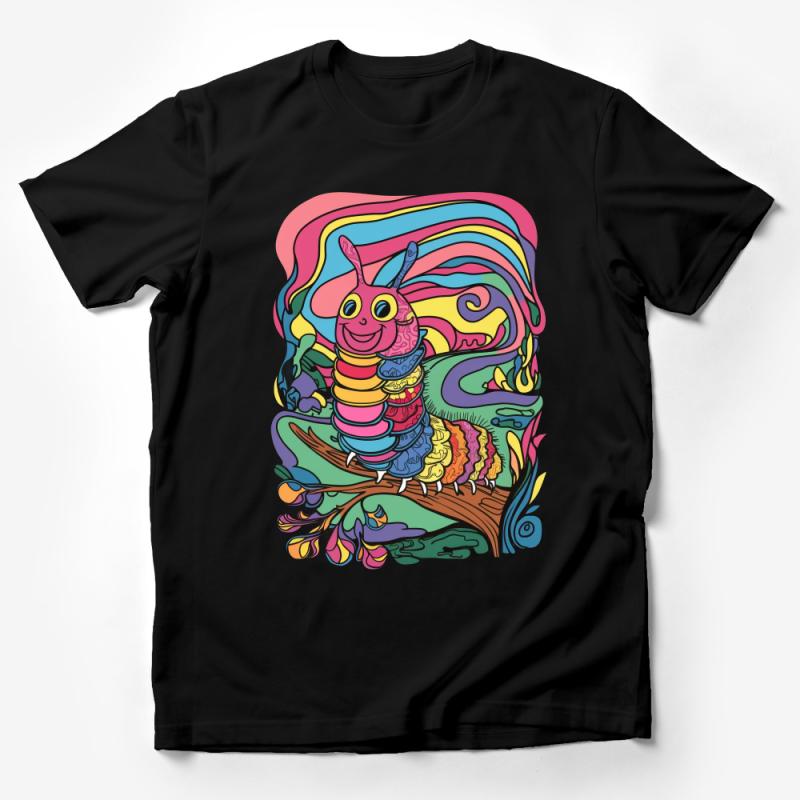 Psychedelic Caterpillar T-Shirt, Colorful Insect Tee, Funky Bug Shirt, Unique Nature Art Top, Vibrant Illustration Clothing Male T-Shirt