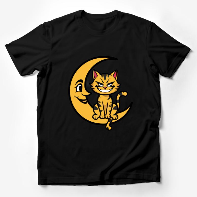 Whimsical Cat and Moon T-Shirt, Cute Feline Graphic Tee, Unisex Casual Shirt, Gift for Cat Lovers, Soft Cotton Tee, All Sizes Male T-Shirt