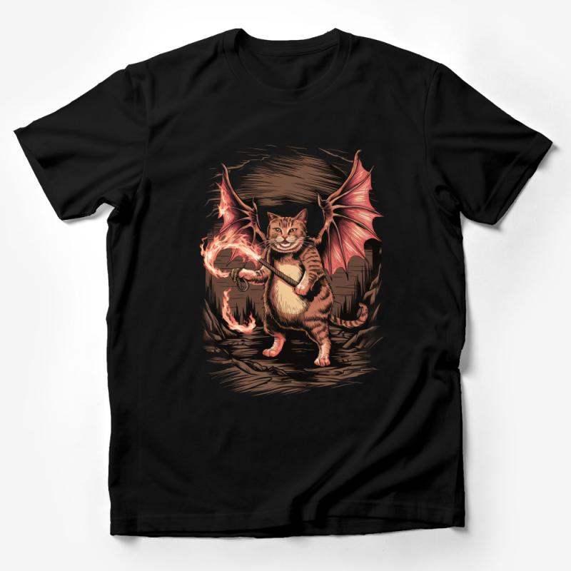 Fantasy Fire-Breathing Dragon Cat T-Shirt, Unisex Graphic Tee, Unique Cat Lover Gift, Cool Fantasy Art Shirt, Winged Cat Tee Male T-Shirt