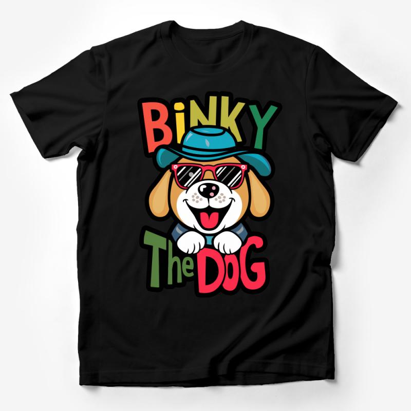 Hipster Dog T-Shirt, Binky The Dog with Sunglasses, Cool Cartoon Pet, Casual Graphic Tee, Streetwear Style, Fun Animal Design Top Male T-Shirt