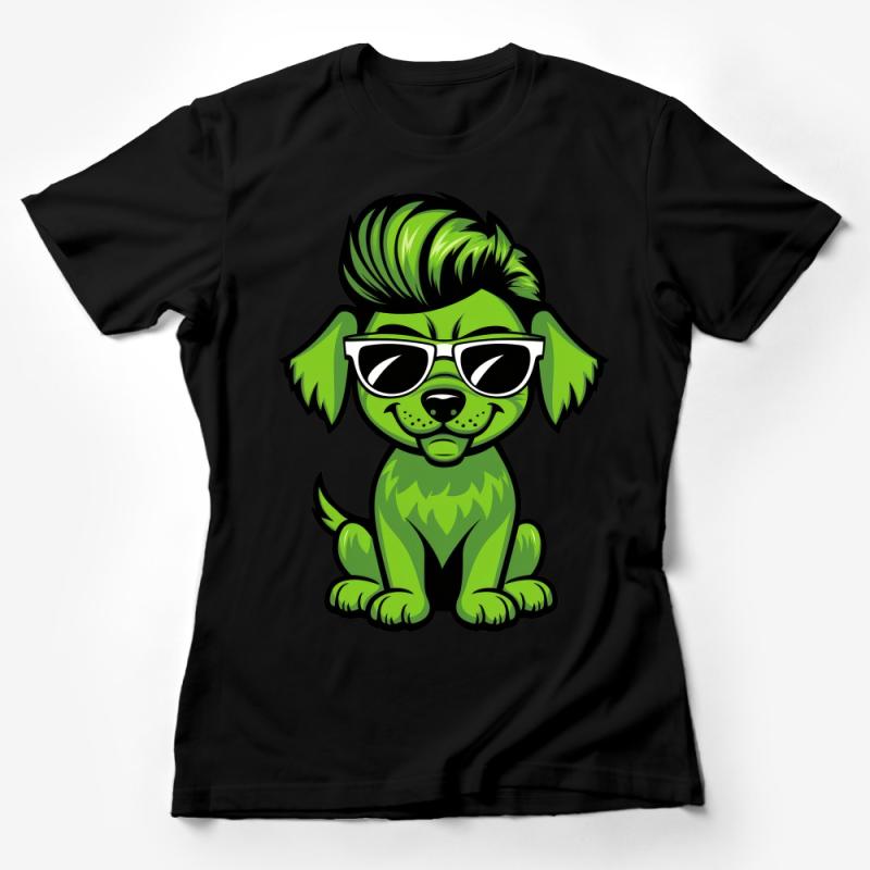 Cool Green Punk Dog T-Shirt, Trendy Animal Graphic Tee, Unisex Hipster Dog Lover Shirt, Pet Fashion Casual Wear, Unique Gift Idea Female T-Shirt