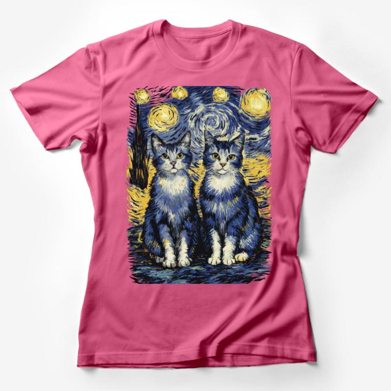 Starry Night Inspired Cat T-Shirt, Artistic Feline Tee, Van Gogh Style Kitty Shirt, Unique Cat Lover Gift, Unisex Tee Female T-Shirt