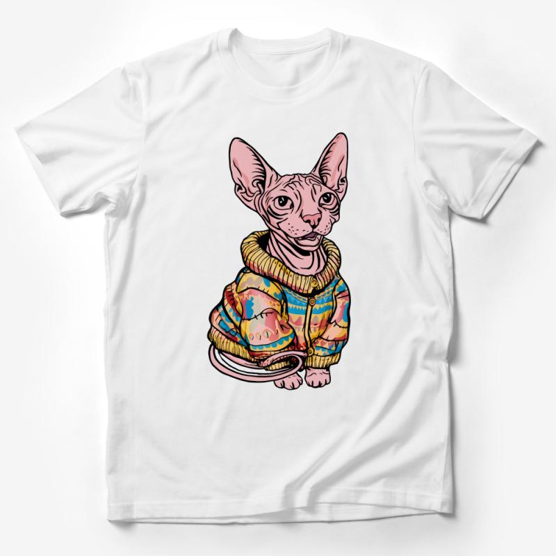 Funky Sphynx Cat T-Shirt, Hipster Cat Illustration, Cool Cat Lover Gift, Unisex Graphic Tee, Unique Pet Art Clothing Male T-Shirt