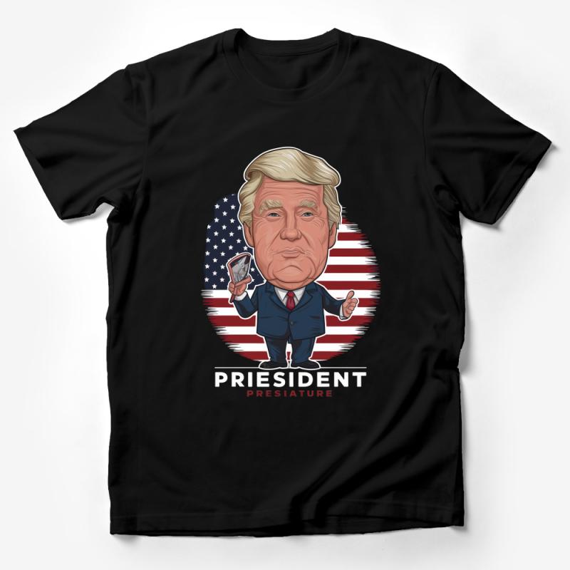 Patriotic Cartoon Character T-Shirt, American Flag Graphic Tee, Casual Unisex Apparel, Unique Illustration Design Top Male T-Shirt