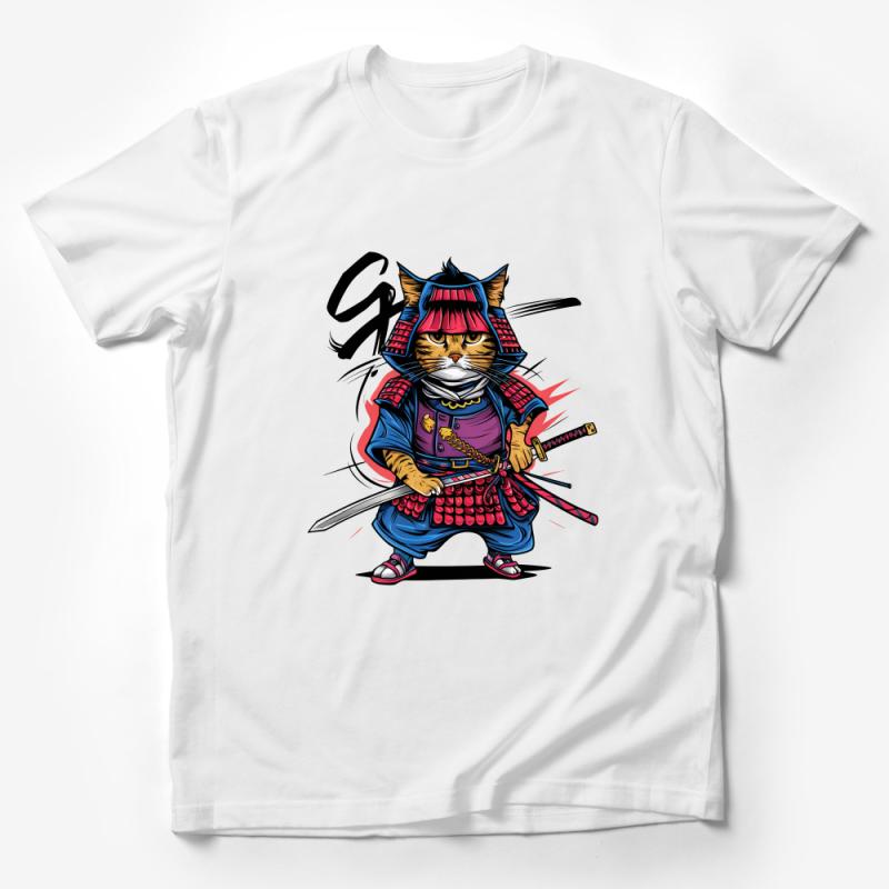 Samurai Cat T-Shirt, Cool Feline Warrior Tee, Japanese Armor, Unique Graphic Shirt, Gift for Cat Lovers, Unisex Male T-Shirt