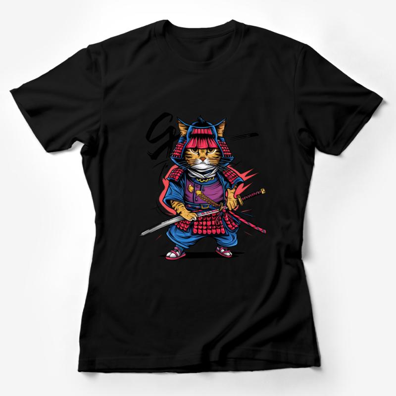 Samurai Cat T-Shirt, Cool Feline Warrior Tee, Japanese Armor, Unique Graphic Shirt, Gift for Cat Lovers, Unisex Female T-Shirt