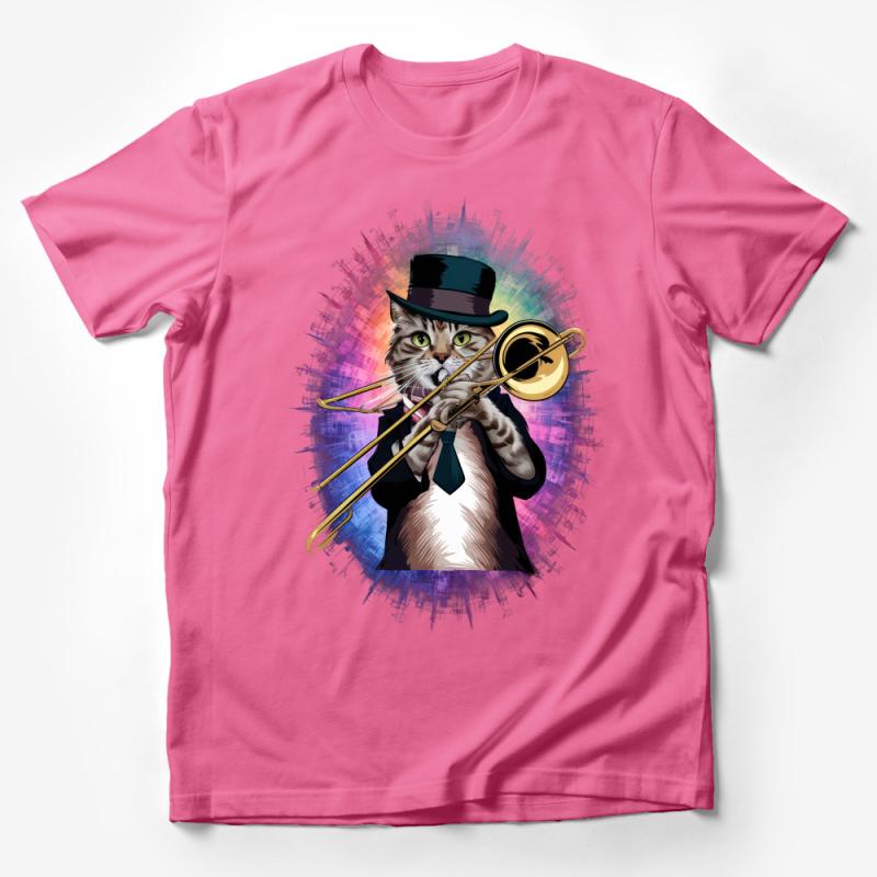 Cat Playing Trombone T-Shirt, Jazz Musician Kitty Tee, Whimsical Animal Art Top, Unique Music Lovers Gift, Unisex Graphic Shirt Male T-Shirt