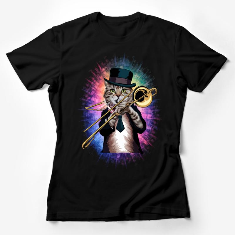 Cat Playing Trombone T-Shirt, Jazz Musician Kitty Tee, Whimsical Animal Art Top, Unique Music Lovers Gift, Unisex Graphic Shirt Female T-Shirt