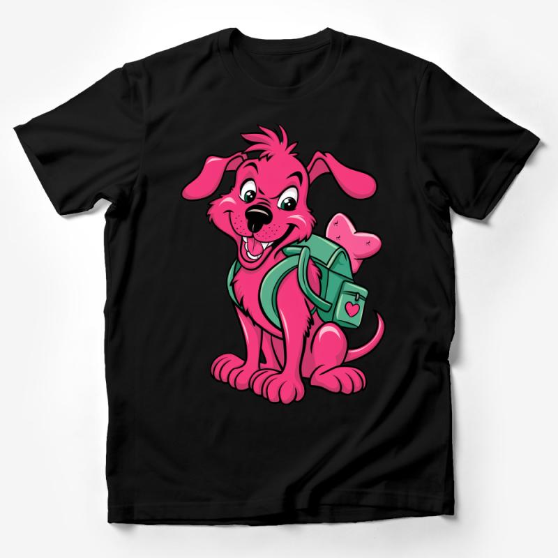 Cute Cartoon Dog T-Shirt, Pink Pup Graphic Tee, Kids' Animal Shirt, Fun Pet Lover Gift, Unisex Casual Top, Soft Cotton Clothing Male T-Shirt