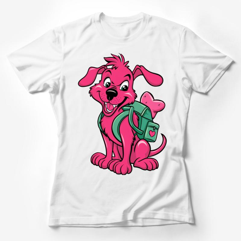 Cute Cartoon Dog T-Shirt, Pink Pup Graphic Tee, Kids' Animal Shirt, Fun Pet Lover Gift, Unisex Casual Top, Soft Cotton Clothing Female T-Shirt