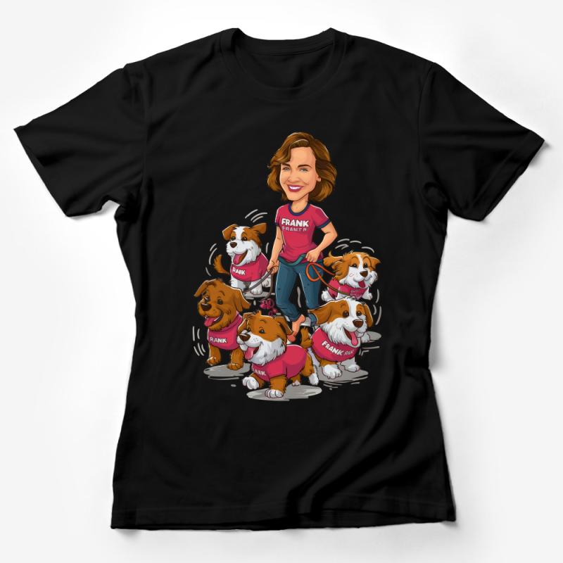 Cute Cartoon Dog Walker T-Shirt, Funny Pet Lover Tee, Unique Dog Walking Shirt, Colorful Canine Design, Gift for Dog Owner Female T-Shirt