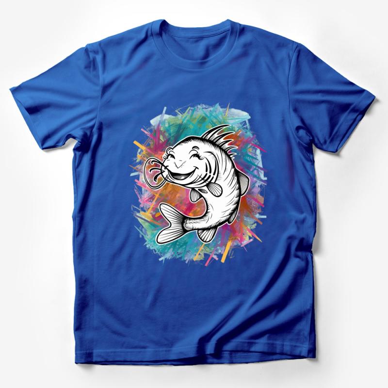 Abstract Fish Art T-Shirt, Colorful Splash Graphic Tee, Unisex Casual Wear, Trendy Aquatic Design Top, Comfortable Fashion Male T-Shirt