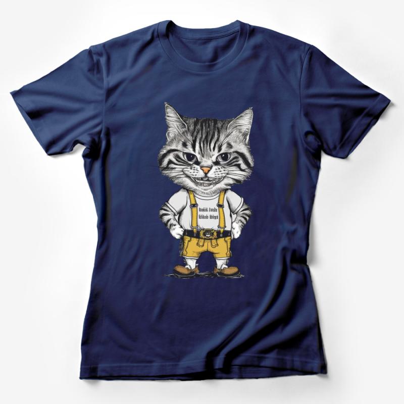 Unique Cat Graphic T-Shirt, Whimsical Cat in Overalls, Cute Feline Illustration Tee, Pet Lover Gift, Unisex Cat Shirt, Casual Apparel Female T-Shirt