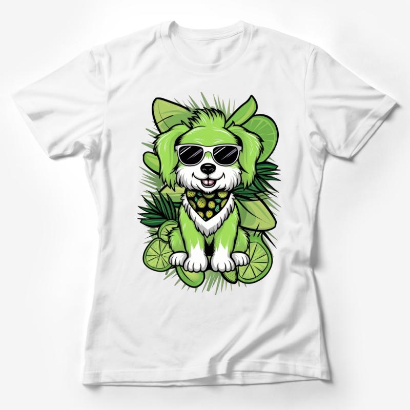 Funky Dog Lemon Print T-Shirt, Cute Dog with Sunglasses and Citrus, Tropical Puppy Graphic Tee, Summer Casual Wear Unisex Female T-Shirt