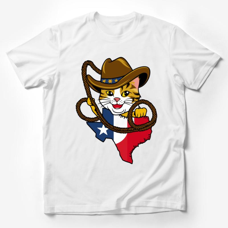 Texas Cat T-Shirt, Cowboy Hat Feline, Rodeo Pet Graphic Tee, Cat Lovers Gift, Patriotic Texas Map Shirt Male T-Shirt