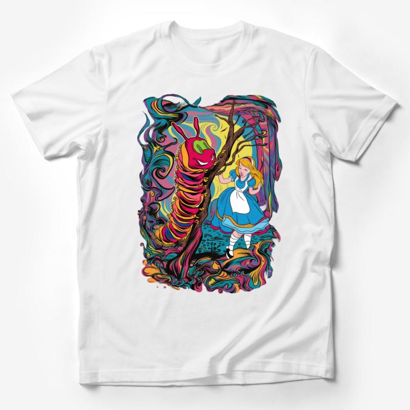 Psychedelic Alice in Wonderland T-Shirt, Colorful Caterpillar Tee, Whimsical Fairy Tale Shirt, Unique Gift for Book Lovers Male T-Shirt