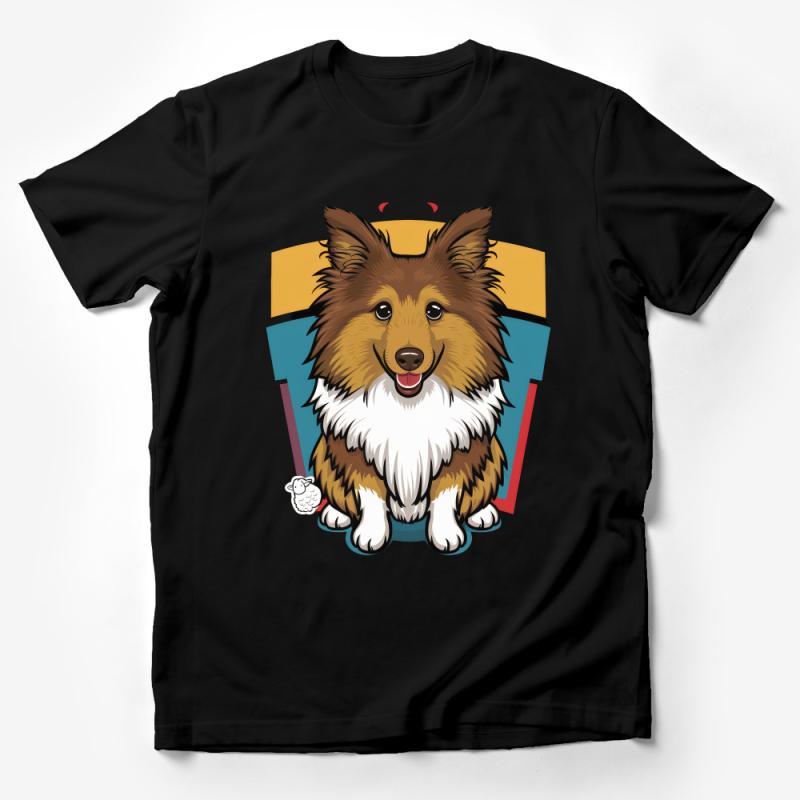 Cute Shetland Sheepdog T-Shirt, Unisex Cartoon Dog Tee, Animal Lover Gift, Casual Canine Graphic Shirt, Pet Owner Top, Soft Cotton Tee Male T-Shirt