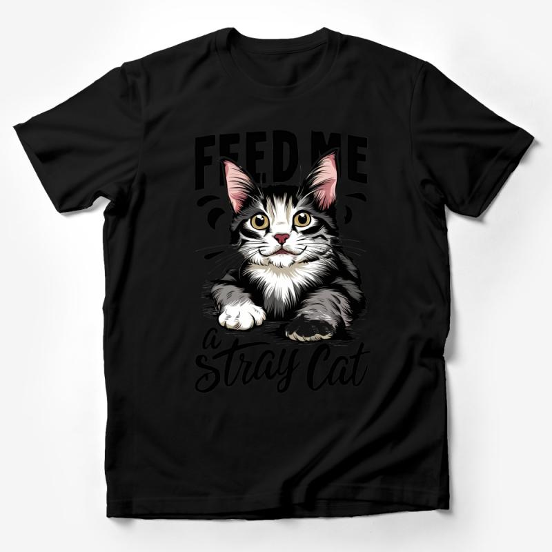 Feed Me a Stray Cat T-Shirt, Cute Kitten Graphic Tee, Funny Cat Lover Gift, Casual Feline Shirt, Unisex Cat Quote Top, Pet Adoption Male T-Shirt