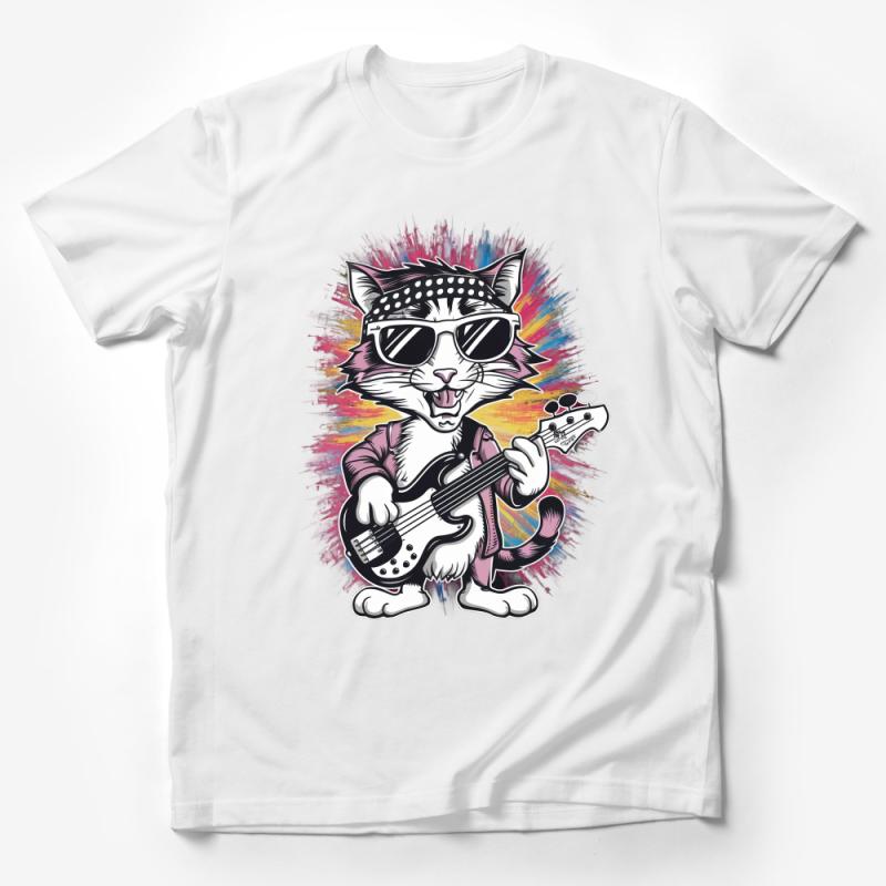 Cool Cat Playing Bass Guitar T-Shirt, Rock n Roll Feline with Sunglasses, Unisex Graphic Tee, Musician Gift Idea, Band Shirt Male T-Shirt