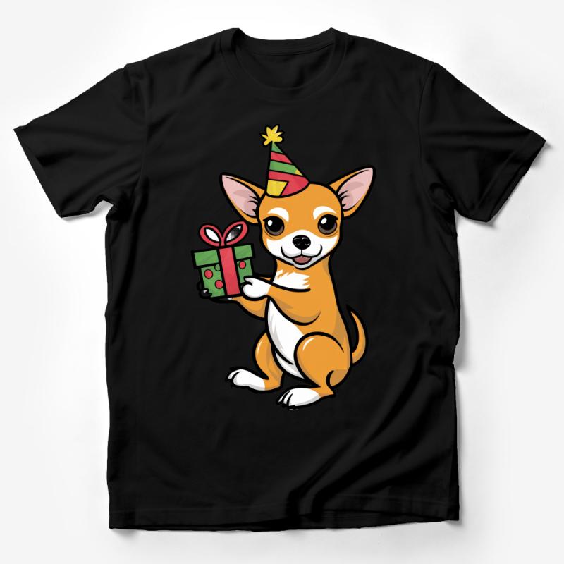 Cute Chihuahua Birthday Party Tee, Dog Lover Gift, Unisex T-Shirt with Festive Puppy, Animal Graphic Shirt for All Ages Male T-Shirt