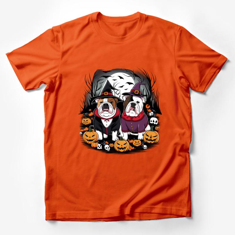 Halloween Bulldog T-Shirt, Spooky Pumpkin Dogs Tee, Witch Hat Canine Costume Shirt, Unisex Graphic Tee, Pet Lover Halloween Apparel Male T-Shirt