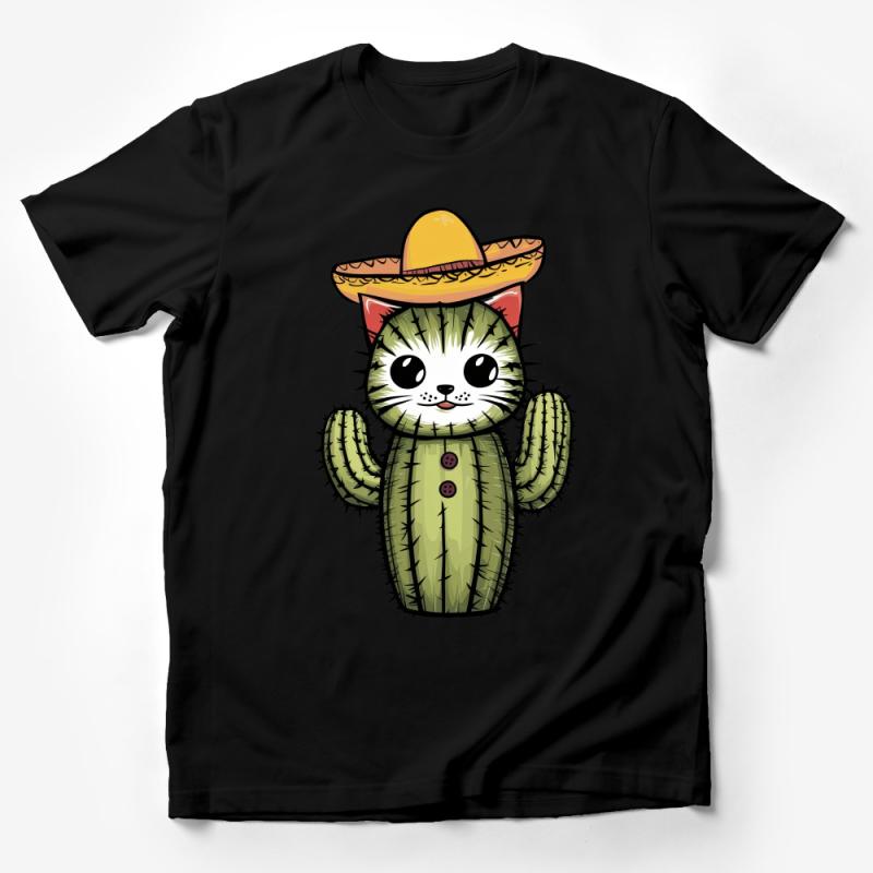 Funny Cat Cactus T-Shirt, Cute Kitten in Sombrero Tee, Quirky Animal Plant Shirt, Unisex Graphic T-Shirt Male T-Shirt