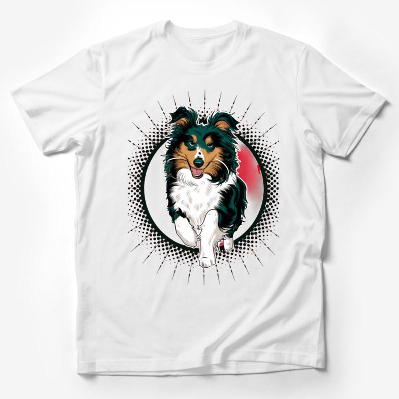 Sheltie Dog T-Shirt, Cute Shetland Sheepdog Graphic Tee, Animal Lover Gift, Pop Art Dog Shirt, Unisex Dog Owner Top, Pet Illustration Apparel Male T-Shirt