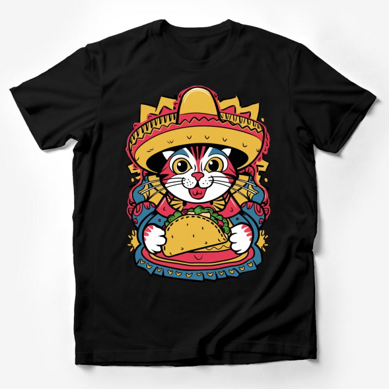 Funny Taco Cat T-Shirt, Cute Kawaii Mexican Food Tee, Unisex Cat Lover Gift, Novelty Graphic Shirt, Colorful Sombrero Cat Top Male T-Shirt