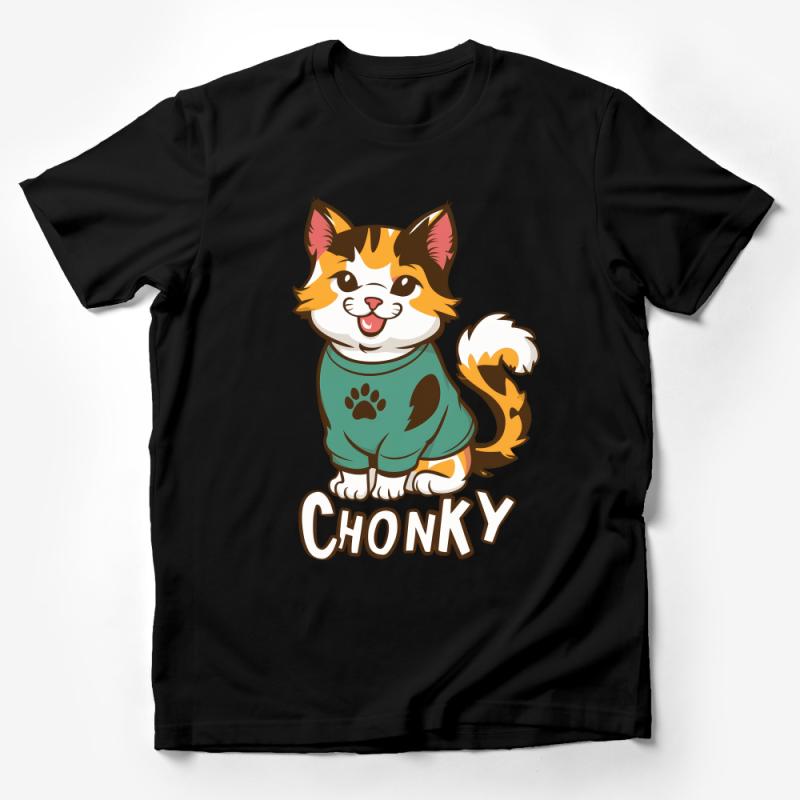 Chonky Cat T-Shirt, Cute Cat in Green Shirt Graphic Tee, Adorable Kitten Illustration, Cat Lover Gift, Unisex Animal Print T-Shirt Male T-Shirt