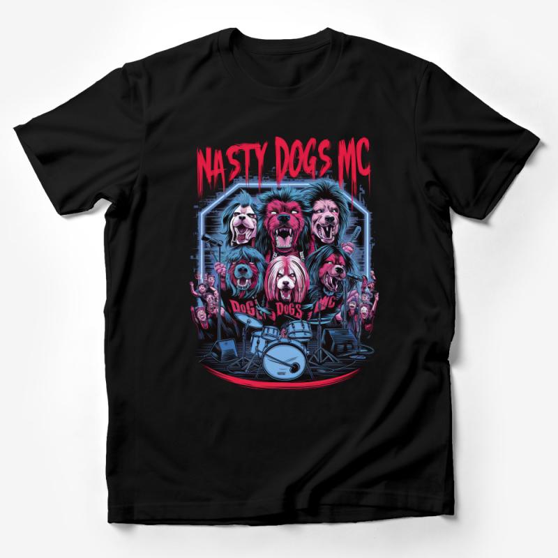 Nasty Dogs MC Rock Band Graphic Tee, Colorful Musician Dogs T-Shirt, Unisex Adult Band Shirt Male T-Shirt