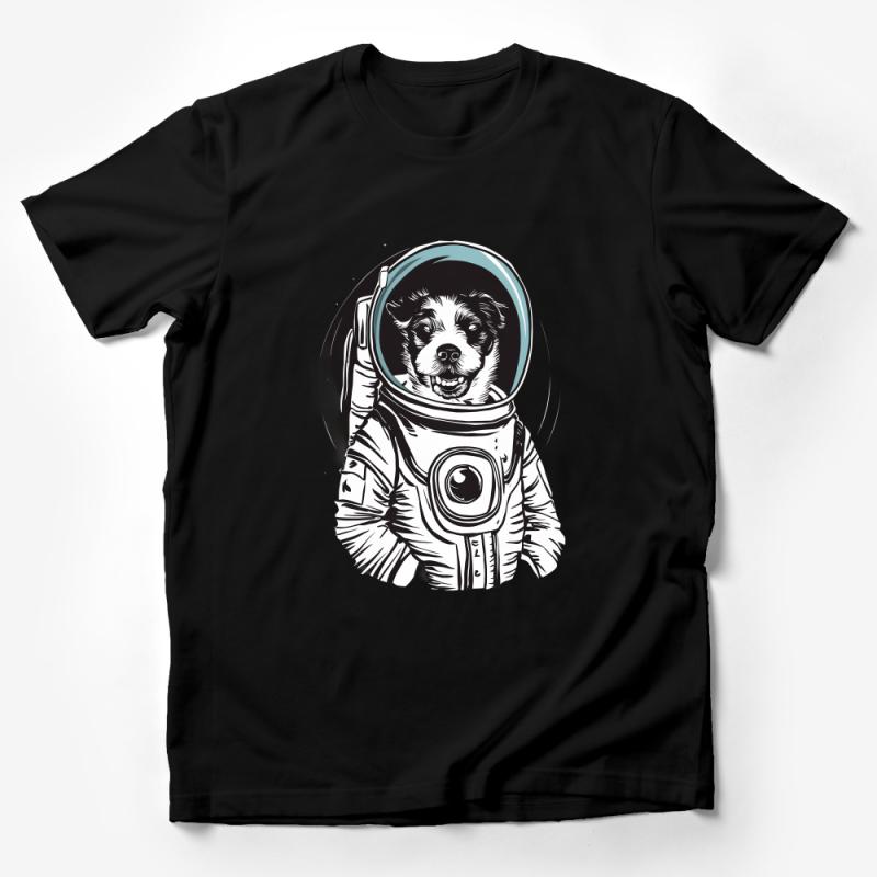 Astronaut Dog T-Shirt, Space Themed Apparel, Unisex Graphic Tee, Pet Lover Gift, Casual Wear, Cotton Shirt, Cosmonaut Canine Design Male T-Shirt