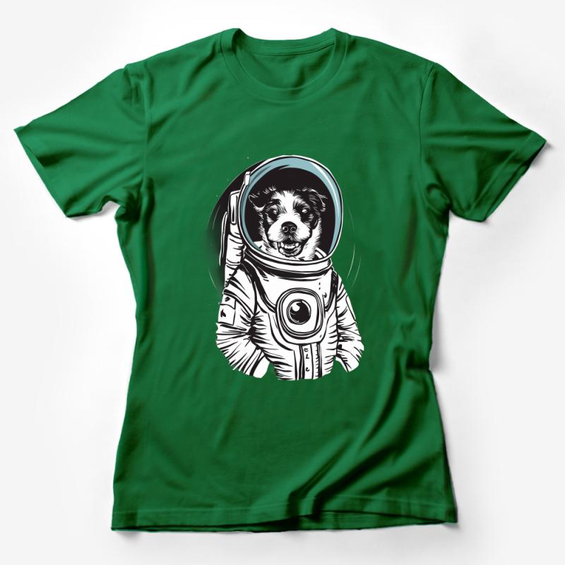 Astronaut Dog T-Shirt, Space Themed Apparel, Unisex Graphic Tee, Pet Lover Gift, Casual Wear, Cotton Shirt, Cosmonaut Canine Design Female T-Shirt