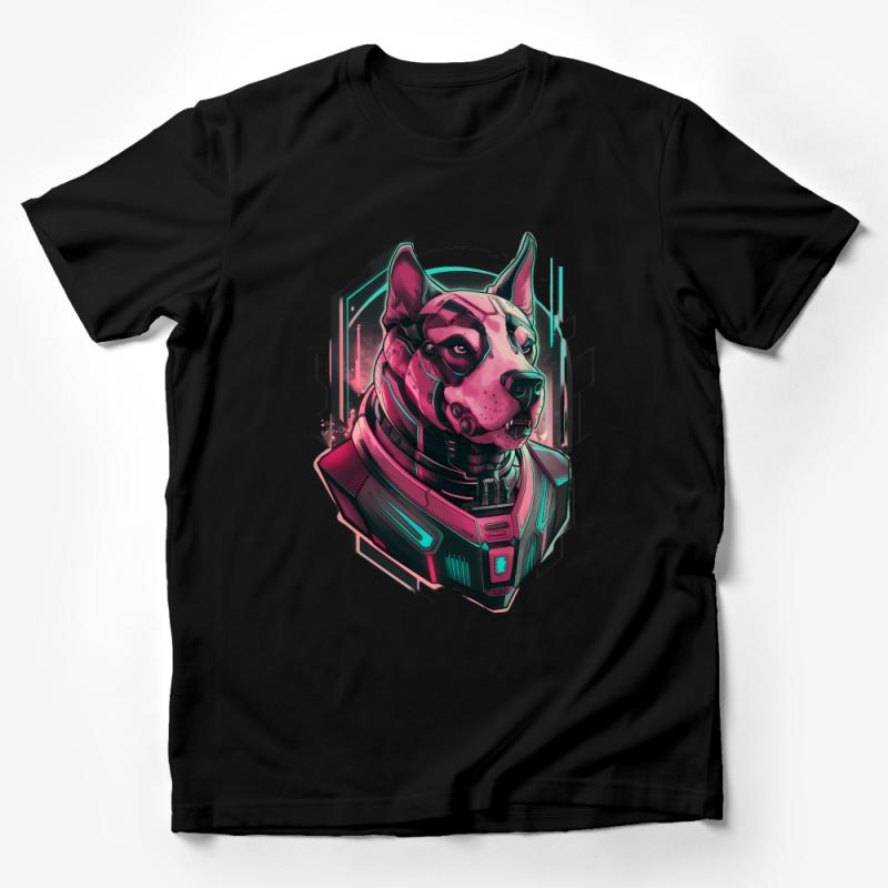 Cyberpunk Dog T-Shirt, Neon Cyber Dog Tee, Futuristic Animal Graphic Shirt, Sci-Fi Pet Lover Gift, Unique Robotic Dog Design Apparel Male T-Shirt