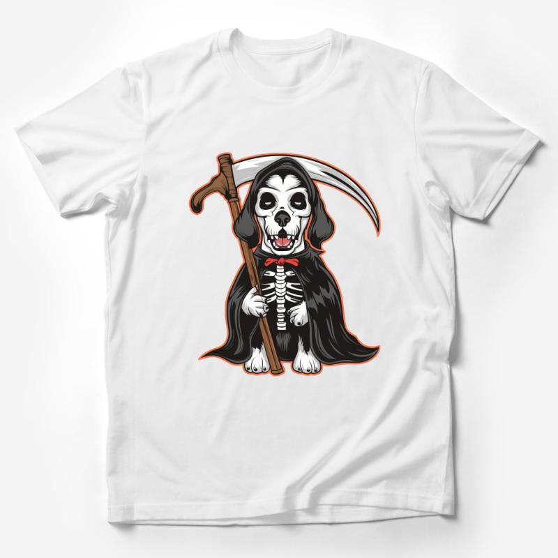 Grim Reaper Dog T-Shirt, Cute Gothic Puppy Tee, Skeleton Dog Graphic, Halloween Canine Shirt, Pet Lover Dark Humor Apparel Male T-Shirt