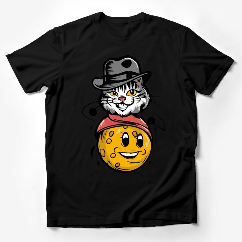 Unique Cat and Bee Cartoon Character T-Shirt, Fun Animal Graphic Tee, Unisex Adult Casual Clothing, Whimsical Art Top Male T-Shirt