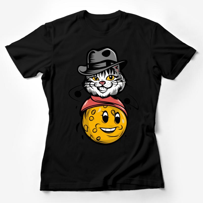 Unique Cat and Bee Cartoon Character T-Shirt, Fun Animal Graphic Tee, Unisex Adult Casual Clothing, Whimsical Art Top Female T-Shirt