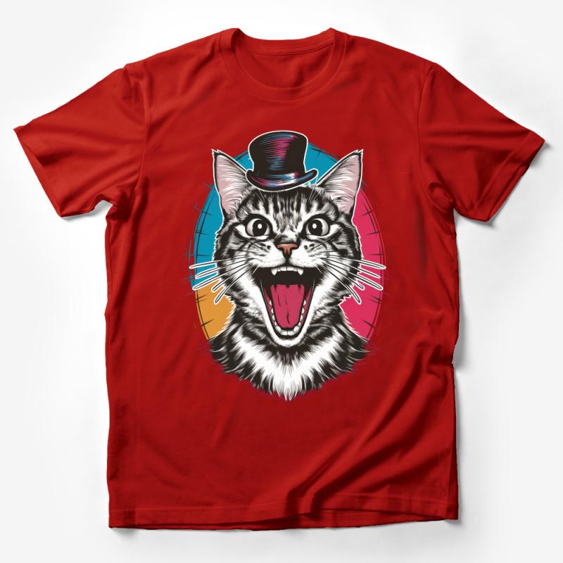 Funny Cat T-Shirt with Top Hat, Graphic Tee for Cat Lovers, Unisex Casual Shirt, Unique Gift for Pet Owners, Whimsical Feline Apparel Male T-Shirt