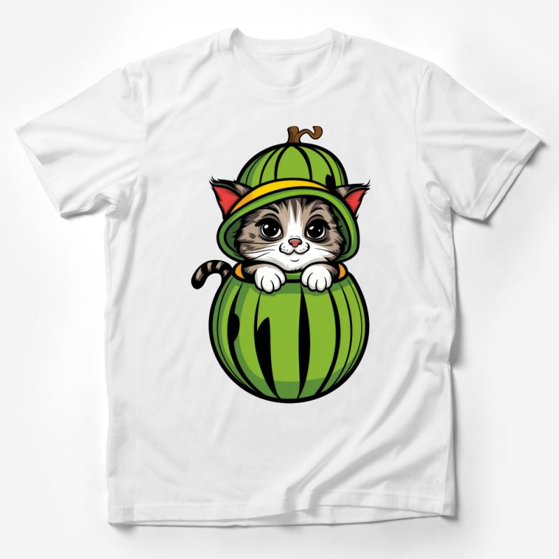 Cute Cat Pumpkin Costume T-Shirt, Whimsical Kitten Graphic Tee, Perfect for Halloween, Cat Lover Gift Idea Male T-Shirt